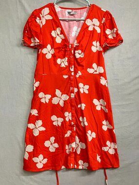 SO Min Dress Women Plus Size Small Red Floral V-Neck Short sleeves Button Front